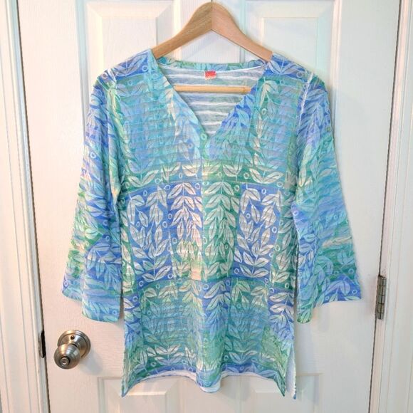 Before & Again Banded Bell Sleeve Top Blue Green Small - Picture 10 of 10